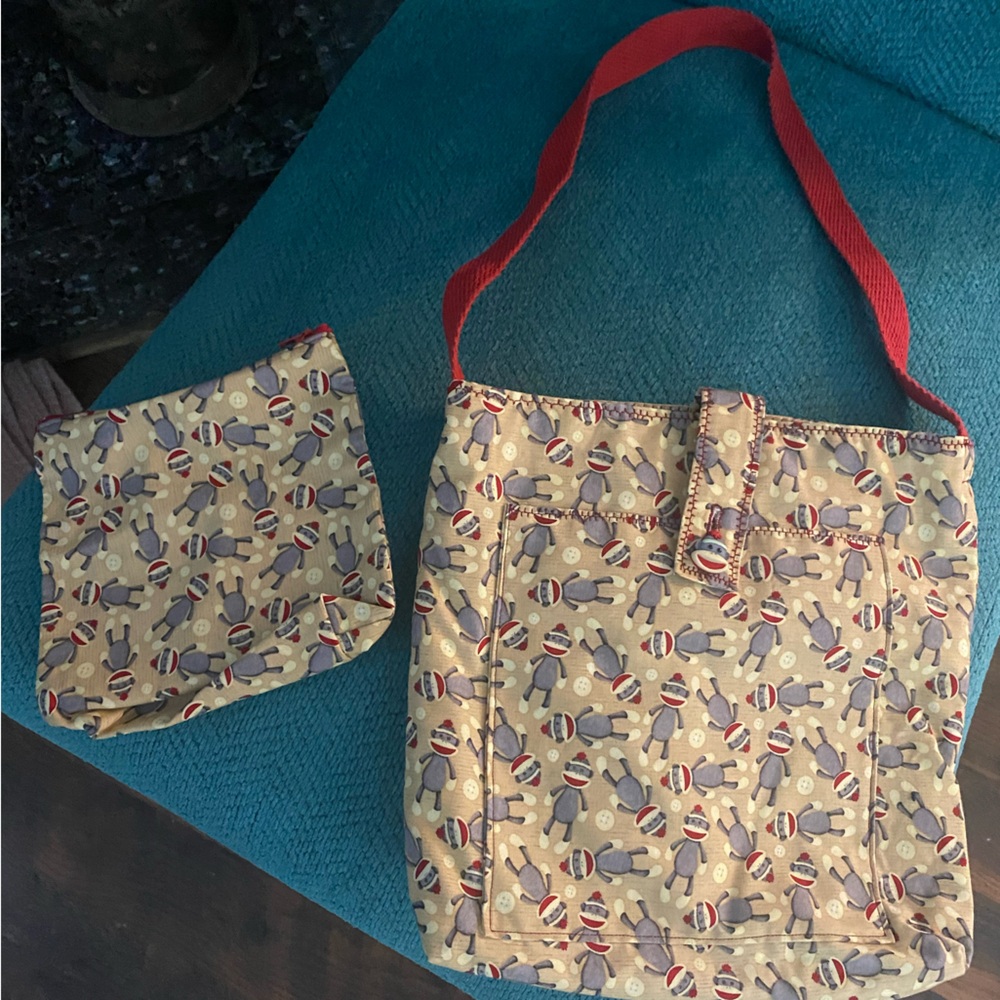 Retro Sock Monkey Purse with Matching Makeup Bag and Checkbook Cover